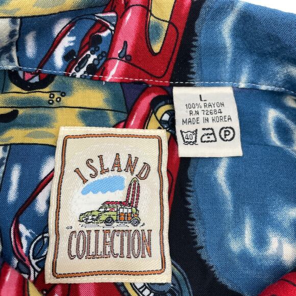 ISLAND COLLECTION Shirt Tropical Car Print Button-Up Aloha Shirt Men's Sz L - Picture 3 of 6